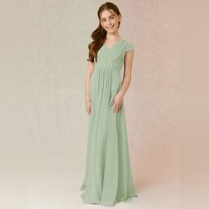 Flower Girl Bridesmaid Sage Green Lace Chiffon Dress